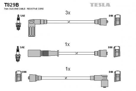 Кабель запалювання к-кт Fiat, Lancia 83-90 TESLA T829B