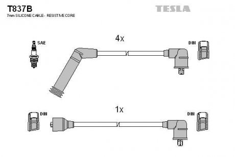 Кабель запалювання к-кт HY 89-96 1,3 TESLA T837B