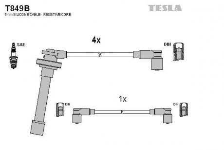 Кабель запалювання к-кт Nissan Primera P10,P11, Sunny 90-02 TESLA T849B (фото 1)