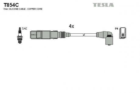 Кабель запалювання к-кт VW, Audi, Seat, Skoda 99- 1,6 TESLA T854C