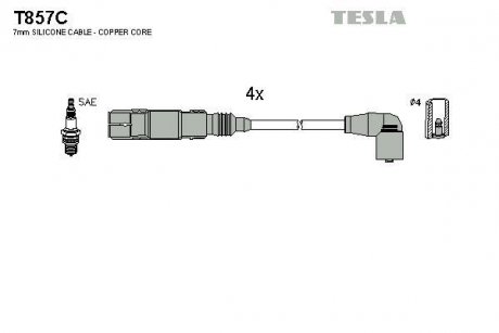 Кабель запалюванняб к-кт Seat, VW Polo 97-01 1,0 TESLA T857C