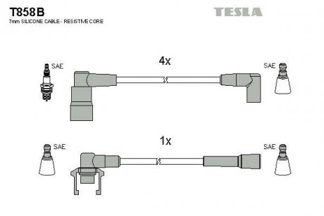 Кабель запалювання к-кт Renault 19 89-95 1,7, Volvo 86-96 440, 460,480 1,7 TESLA T858B