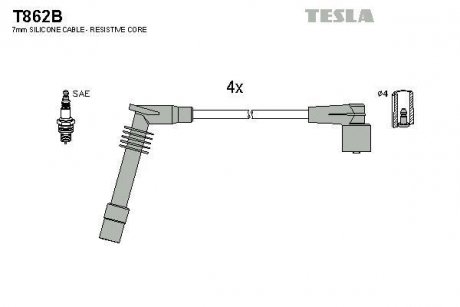 Кабель запалювання к-кт Opel Omega 94-02 2.0 TESLA T862B