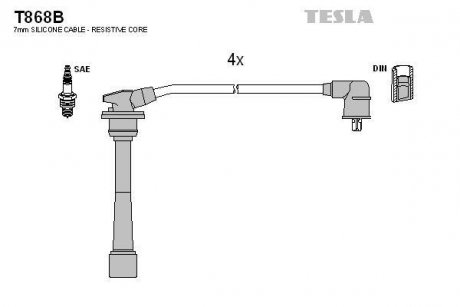 Кабель запалювання к-кт HY,Kia 96- 1,6 TESLA T868B