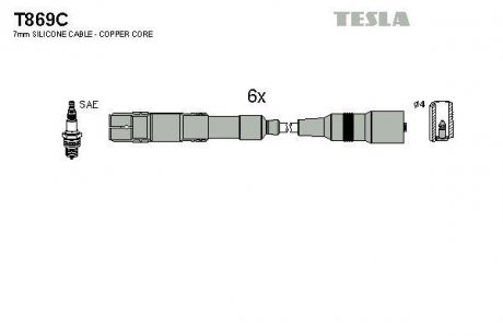 Кабель запалювання к-кт Audi 92-00 2,6 TESLA T869C