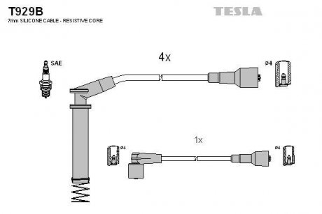 Кабель запалювання к-кт Opel Calibra, Vectra 88-95 1,8 TESLA T929B