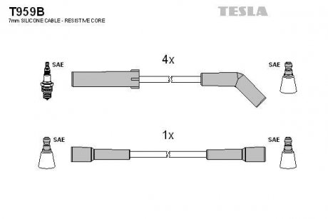 Кабель запалювання к-кт Citroen XM,Peugeot 605 89-99 2,0 TESLA T959B