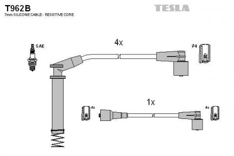 Кабель запалювання к-кт Opel Kadet,Astra,Corsa 86-98 1,2 TESLA T962B