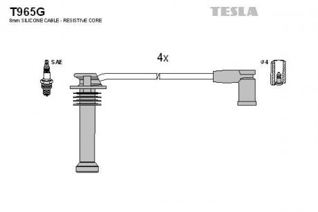 Провода высоковольтные, комплект Ford Fiesta v 2.0 (05-08),Ford Mondeo iii 1.8 (00-07) BLATNA TESLA T965G