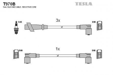 Комплект кабелiв запалювання TESLA T970B