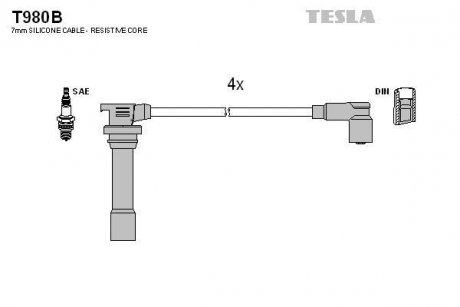 Кабель запалювання к-кт Mazda 323 94-98 1,5 Z5-DE TESLA T980B