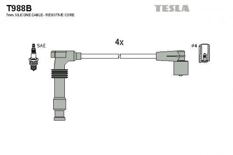 Кабель запалювання к-кт Opel Frontera A,B 2.2 98- TESLA T988B