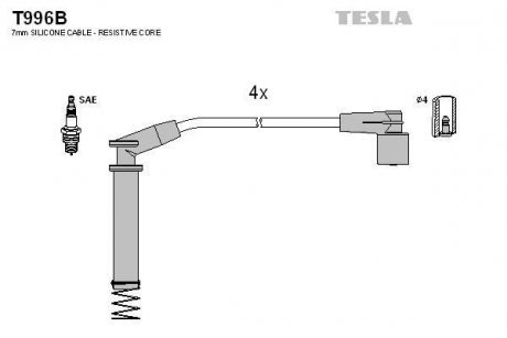 Кабель запалювання к-кт Opel Astra F, Corsa 91-00 1,2 TESLA T996B