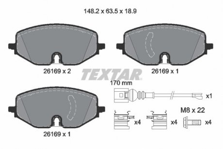 Колодки гальмівні дискові AUDI/FORD/SKODA/VW A3/Connect/Octavia \'\'F \'\'19>> TEXTAR 2616901