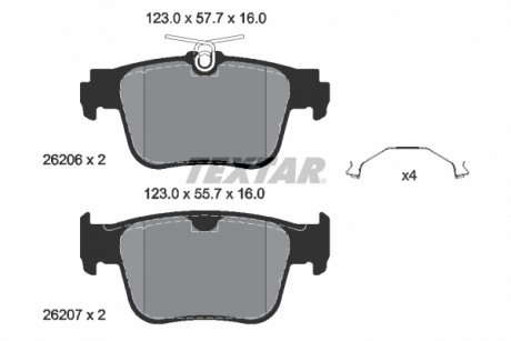 Колодки гальмівні (задні) Audi A3/Skoda Octavia/VW Golf VIII 1.4/2.0 TSI 20- (ATE) TEXTAR 2620601