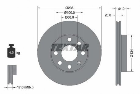 Диск гальмівний (передній) Opel Astra F/Kadett E 91- (236x20) PRO TEXTAR 92029603