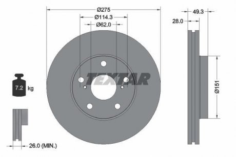 Диск гальмівний LEXUS/TOYOTA ES/Avalon/Camry "F D=275mm "91>> TEXTAR 92077703