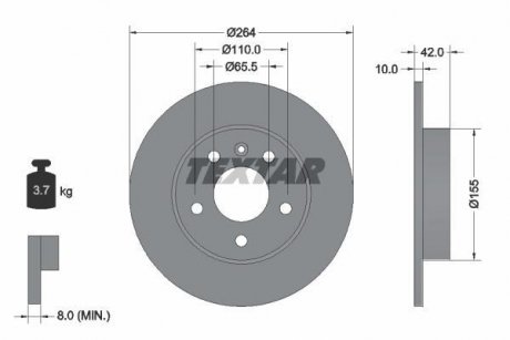 Диск гальмівний OPEL Astra/Meriva "R D=264mm "96>> TEXTAR 92092103