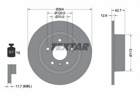 Диск гальмівний LAND ROVER Discovery/Range Rover "R D=304mm "94-12 TEXTAR 92095203