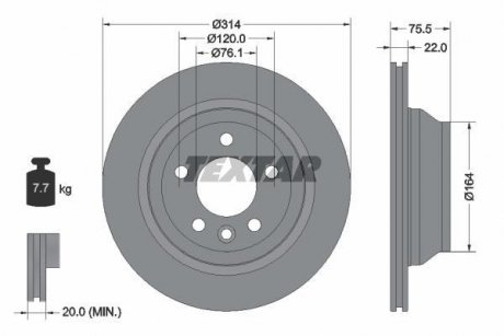 Диск гальмівний VW Multivan/Touareg/T5 "R D=314mm "02-15 TEXTAR 92121903