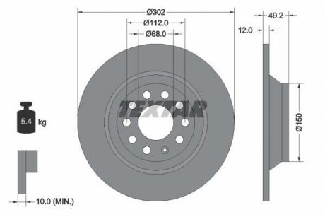 Диск гальмівний (задній) Audi A6 04-11 (302x12) PRO TEXTAR 92132503