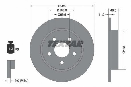 Диск гальмівний (задній) Ford Focus/C-Max 04- (265x11) PRO TEXTAR 92133703