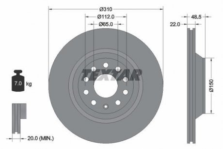 Диск гальмівний (задній) VW Passat 05-/Golf/Seat Leon 12- (310x22) PRO TEXTAR 92140703 (фото 1)