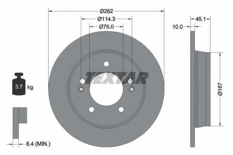 Диск гальмівний (задній) Kia Ceed/Cerato/Soul/Hyundai i30/Elantra 12- (262x10) PRO TEXTAR 92240003