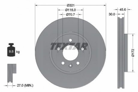 Диск гальмівний OPEL Astra/Zafira "F D=321mm "09>> TEXTAR 92256803