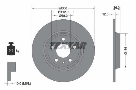 Диск гальмівний (задній) Audi A4/A5/A6/A7/Q5 11- (300x12) PRO TEXTAR 92282803