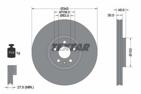 Диск гальмівний (передній) Volvo S60 III/S90 II/V60 II/ XC90 II 16- (345x30) PRO+ TEXTAR 92289805