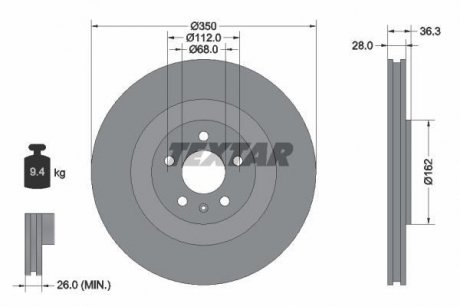 Диск гальмівний (задній) Audi A6/A7/A8/Q7/Q8 15- (350x28) PRO+ TEXTAR 92290405