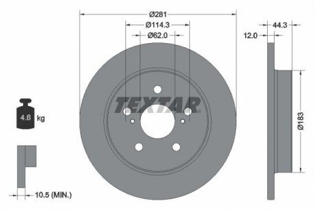 Диск гальмівний (задній) Toyota Camry 2.0-3.5 16V 17- (281x12) PRO TEXTAR 92301403