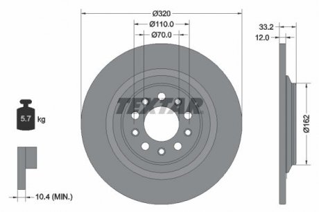 Диск гальмівний (задній) Jeep Cherokee 2.0-3.2 13- (320x12) PRO TEXTAR 92304103