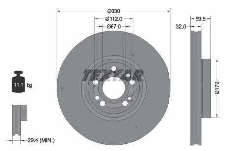 Диск гальмівний (передній) MB GLE (V167) 18- (330x32) PRO+ TEXTAR 92307105