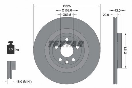 Диск гальмівний (задній) Land Rover Discovery Sport 14- (325x20) PRO+ TEXTAR 92314305