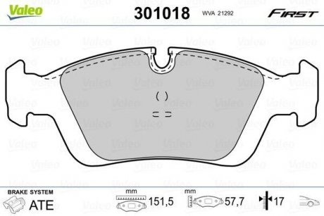 Гальмівні колодки дискові BMW 3/Z3/Z4 "1,6-3,0 "F "90-09 Valeo 301018 (фото 1)