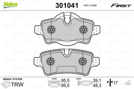 Гальмівні колодки дискові MINI Cooper/Clubman/Clubvan/Roadster "1,4-2,0 "R "06-15 Valeo 301041