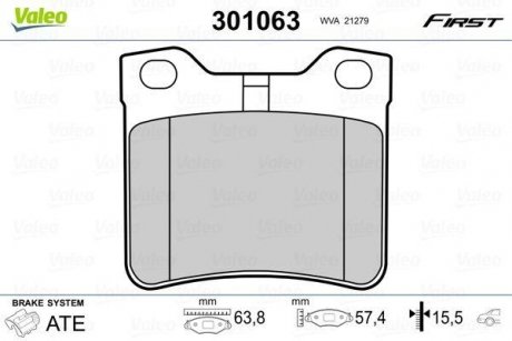 Гальмівні колодки дискові PEUGEOT 406/607 "1,8-3,0 "R "97-05 Valeo 301063