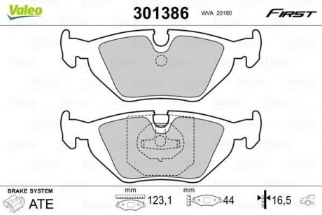 Гальмівні колодки дискові BMW 3/Z1/Z3 "1,6-3,0 "R "88-03 Valeo 301386