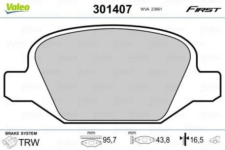 Гальмівні колодки дискові ALFA/FIAT/LANCIA 147/156/GT/Linea/Lybra "1,4-3,2 "R "97>> Valeo 301407 (фото 1)