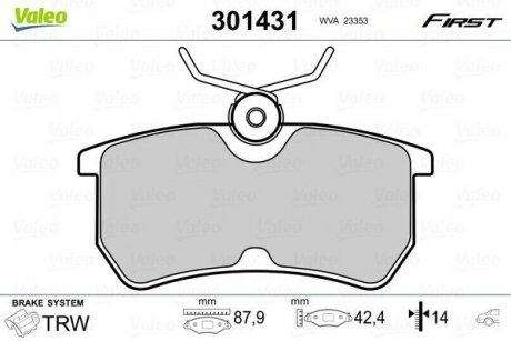 Гальмівні колодки дискові FORD Fiesta/Focus "1,0-2,0 "R "98>> Valeo 301431