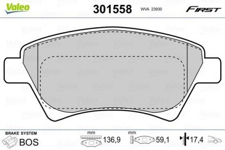 Гальмівні колодки дискові RENAULT GrandScenic/Kangoo/Megane/Scenic "1,4-2,0 "F "01>> Valeo 301558