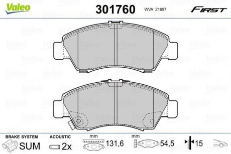 Гальмівні колодки дискові HONDA Civic/Jazz/Logo "1,2-1,6 "F "91-08 Valeo 301760