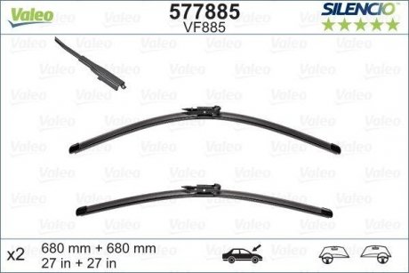 Комплект склоочисників SILENCIO FLAT BLADE SET / безкаркасні / 680 • 680 мм. / + спойлер / Valeo 577885