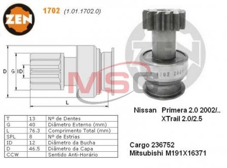 Бендикс стартера ZEN ZN1702