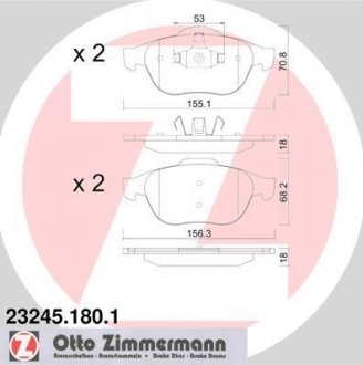 Колодки гальмівні (передні) Renault Laguna II 01-07 (Ate-Teves) ZIMMERMANN 23245.180.1