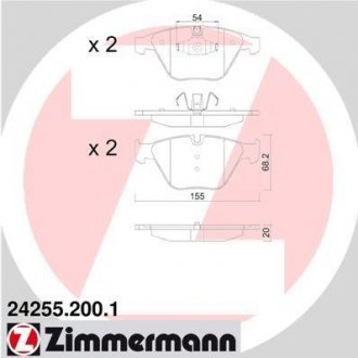 Колодки гальмівні (передні) BMW 3 (E90/E91) 04-13/X1 (E84) 09-15 (Ate - Teves) ZIMMERMANN 24255.200.1 (фото 1)