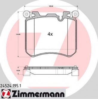 Колодки гальмівні (передні) BMW X5 (E70)/X6 (E71/E72) 06- (Brembo) ZIMMERMANN 24524.195.1