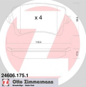 Колодки гальмівні дискові, к-кт (без датчика) ZIMMERMANN 24606.175.1